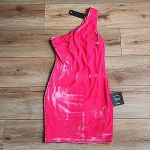 Lulu's Hot Pink One-Shoulder Velvet Mini Dress